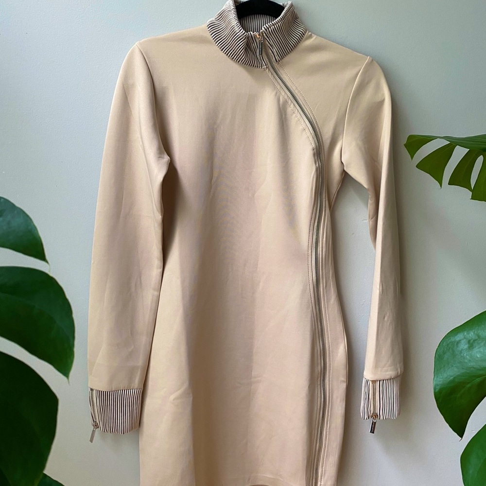 Cream Mock Neck with Zipper Detail